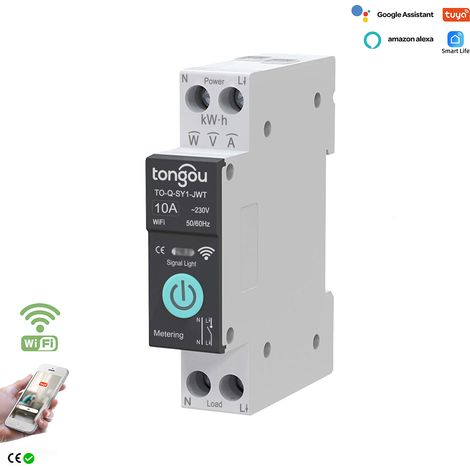 Interrupteur minuterie Wi-Fi 10 A pour Alexa, Google Assistant, mesure, disjoncteur Wi-Fi avec intelligent, télécommande APP et commande vocale (1/5)