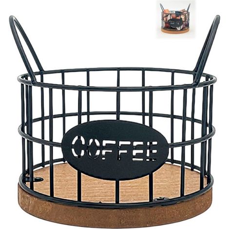 Porta capsule di caffè con base in legno nero e cestino per frutta 13x13x12 cm (1/3)