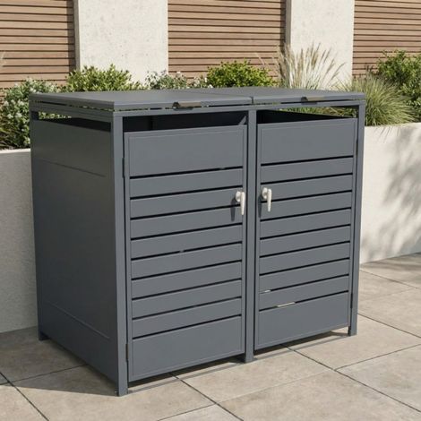 Abri cache-poubelle acier galvanisé 2x240L anthracite (1/5)