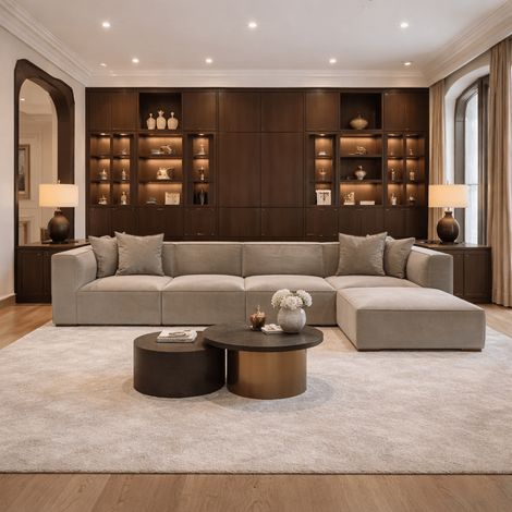 Modulares XXL-Ecksofa Cappucino Leinen 430 cm Sora