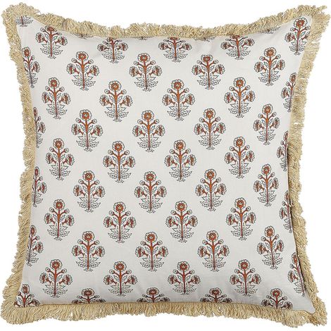 Dekokissen OMORIKA Baumwolle 45 x 45 cm Weiß Blumenmuster (1/5)