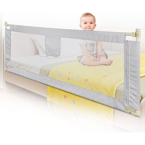Barrera Seguridad Niños Cama 2M Barandilla Cama, Protección Anticaidas, Valla De Seguridad Ajustable En Altura Gris
