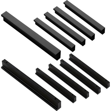 10pcs Aluminum Alloy Furniture Door Handles Drawer Pulls, 128mm Hole Center, Black (1/5)
