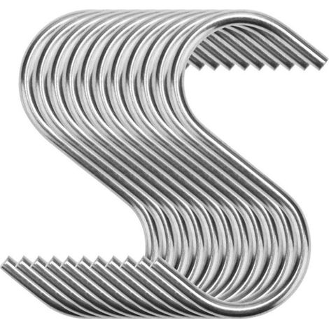 30er-Packung 7 cm silberne Edelstahl-S-Haken für Fleischwaren, Kleidung, Schränke und Handtücher (1/5)