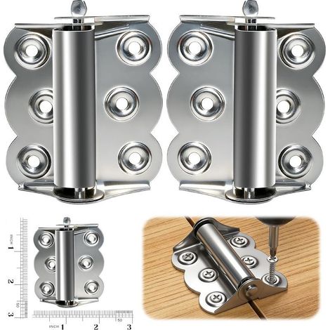 Lot de 2 charnières à ressort à fermeture automatique robustes pour portes moustiquaires, charnières de porte extérieure en acier inoxydable argenté (1/5)