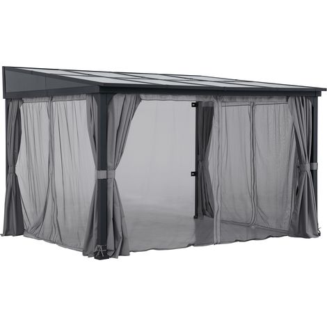 Gazebo in acciaio MEIJE con tende e rete - 360cm x 300cm, nero