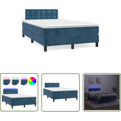 The Living Store Sommier à lattes de lit avec matelas LED bleu foncé 120x190 cm - Lit Plateforme - Lit Design - Lit Moderne - Lit Capitonné - Lit Velours (1/5)
