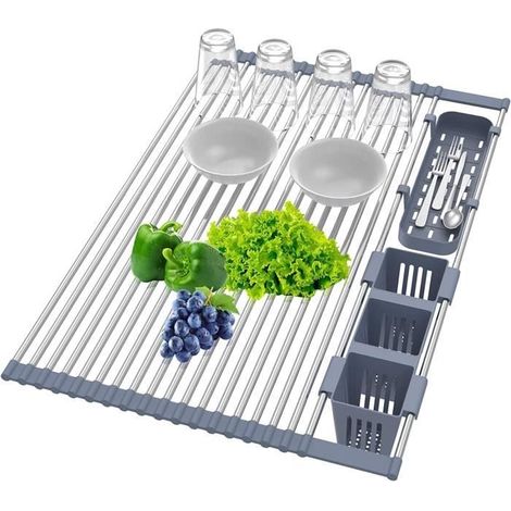 Egouttoir Vaisselle Portable, WOVTE Égouttoir à Vaisselle Pliable pour Sécher Fruits, Légumes et Assiettes (1/4)