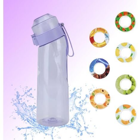 Borraccia Air Gourde generica, con 7 capsule, 650 ml, capsule aromatizzate, borraccia profumata, gusto fruttato, ecologica, senza BPA, sportiva, per bambini, con cannuccia, confezione di prova (viola) (1/5)