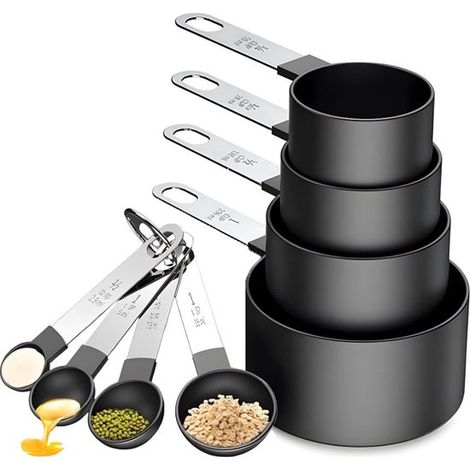 Set di 8 pezzi composto da misurini e cucchiai dosatori: misurini, cucchiai dosatori e mestoli di varie dimensioni. Resistente e pratico. Ideale per preparazioni in anticipo. (1/5)