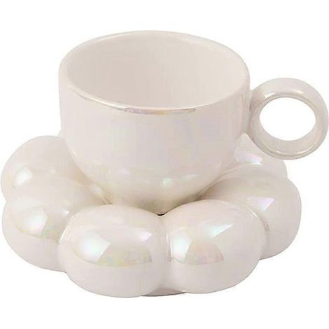 Weiße 200-ml-Keramiktasse mit Untertasse, elegantes Set für Espresso und Tee, feines Geschirr, ideales Geschenk (1/5)