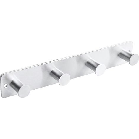 Barres de fixation murales, crochets de porte en acier inoxydable pour chambre, fixation auto-adhésive et par vis, porte-manteau chromé avec 4 crochets (1/5)