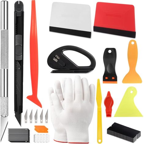 52 Pièces Kit Vitre Teintée Voiture, Kit Pose Film Vitre avec Raclette Covering, Raclette en Feutre, Cutter, Grattoir pour Installation de Fenêtre en Vinyle Maison et Film Teinté Voiture (1/5)