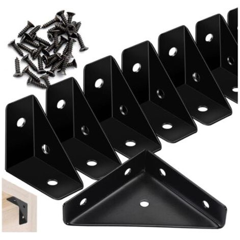 20-piece black angle bracket set, 90° metal mounting brackets for office bedside tables, with 40 screws and screwdriver