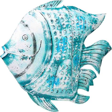 Pez portavela de metal envejecido azul 107x15x83h cm