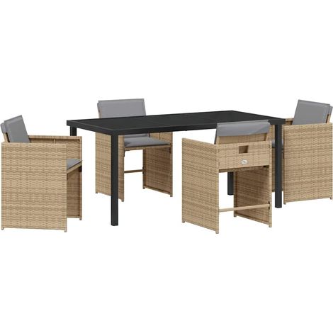 Ensemble de salle à manger pour jardin 5 pcs，Salon de jardin Beige polyrotin CFW67681 (1/5)