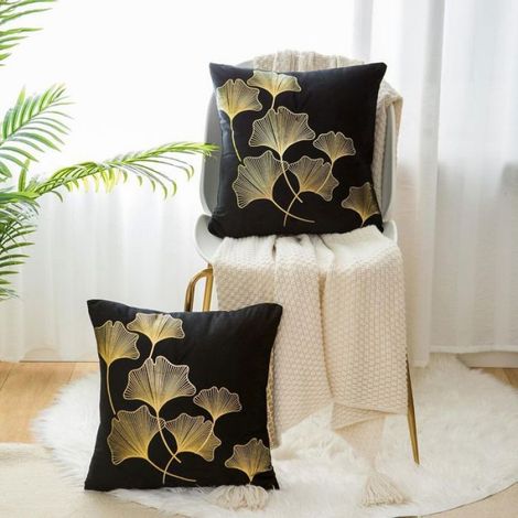 Housse Coussin - Velours Imprimé Ginkgo Biloba - 45 x 45 cm - Pour Salon Chambre Canapé - Lot de 2 (1/4)