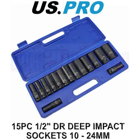 US PRO Tools 15pc 1/2" Dr 6 Point Deep Impact Sockets Set 10mm to 24mm 3780 (1/4)