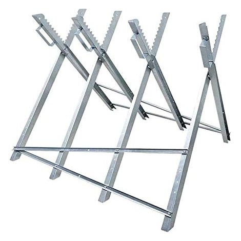 Chevalet de sciage 82x80,5x79cm Pliable Métal Chevalet de sciage en bois Galvanisé Support de sciage avec scie octogonale à dents Chevalet de sciage à chaîne Argent NAIZY (1/5)