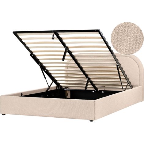 Lit Ottoman avec Rangement Moderne en Bouclé 160 x 200 cm Rembourré Beige Quillien