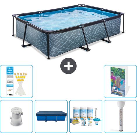 Exit Pool Rechteckig - Steinoptik - 300x200x65 cm - 7-teilig S226