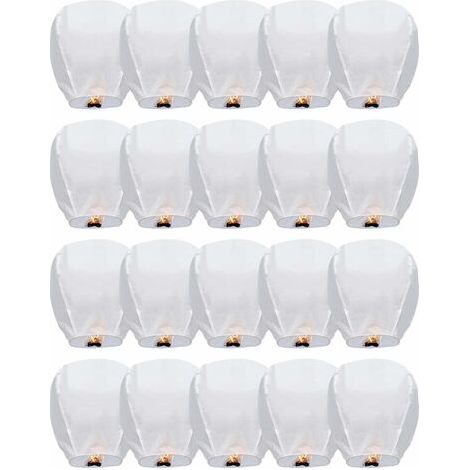 QAZQA Lot de 20 Lanternes Chinoises du Ciel Lanternes De Souhaits Lanterne en Papier Faite À La Main Lanterne Volante Biodégradable Respectueuses De Lenvironnement