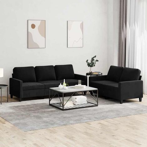 Ensemble de 2 canapés 2 et 3 places en velours noir avec 5 coussins, 49.1kg - PANGIVO (1/5)
