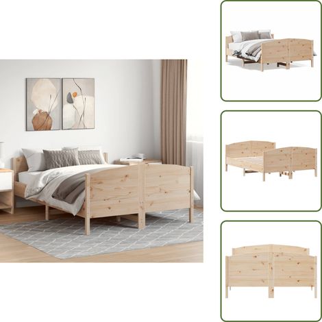 The Living Store Cadre de lit sans matelas 120x200 cm bois de pin massif - Cadre De Lit - Lit Double - Bois Massif - Lit En Bois - Tête De Lit