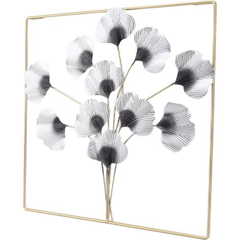 Décoration murale luxueuse en métal représentant un ginkgo biloba, idéale pour le salon, la chambre ou le bureau. (1/5)