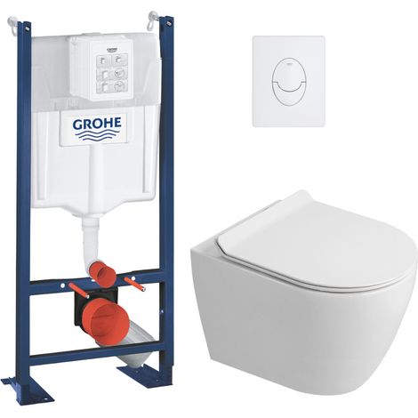 Rapid SL Pack WC bâti autoportant + WC suspendu sans bride Ceramia avec abattant SoftClose + plaque blanche (GRRCEPXWR12-FR)