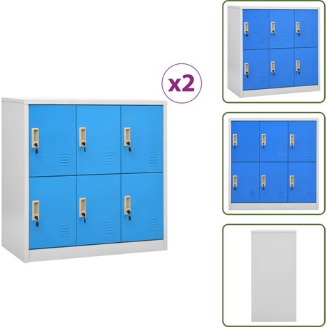 Armadietti per scuola - vidaXL Armadietti e Chiavi 2pz Grigio Chiaro Blu 90x45x92,5cm Acciaio - Armadietti decorativi