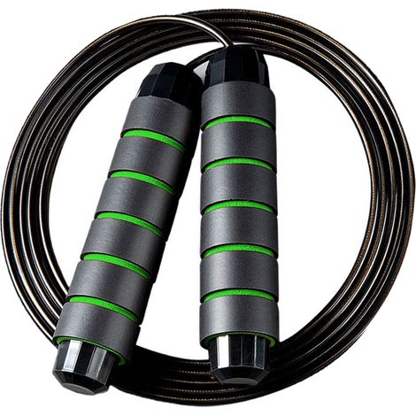 Corde à sauter en acier réglable, corde de vitesse brûle-graisse pour entraînement, idéale pour étudiants et adultes, noir et vert (1/5)