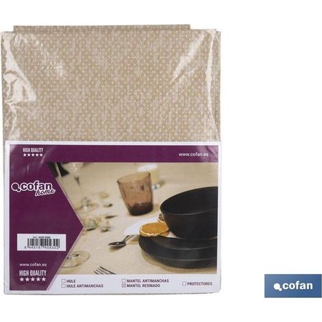 Nappe en résine antitache design moderne 140x140cm 60% coton et 40% polyester beige et blanc (1/3)
