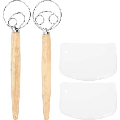 Frusta danese per impasti con manico in legno e acciaio inox, robusta frusta per pane in stile olandese antiruggine con raschietto per la cucina, fruste a 1 occhio e a 2 occhi A. (1/5)