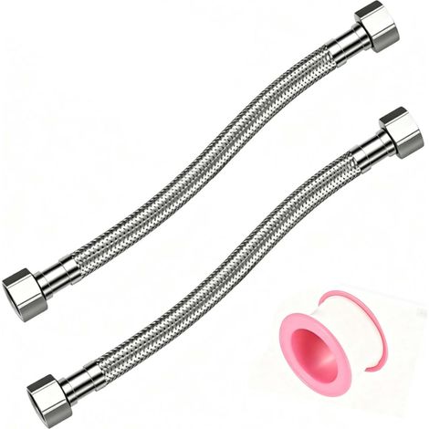 geflochtene Schläuche, 1/2" Innengewinde x 3/8" Innengewinde, 50 cm, Edelstahl 304, flexible Schläuche für Wasserhähne, Armaturen für Küchen- oder Toilettenarmaturen (1/5)