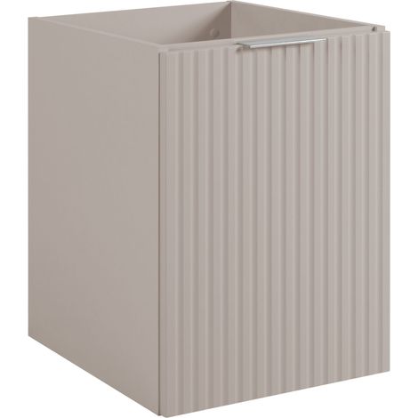 Rodan Badschrank 40 cm, Beige Matt und Holz, 46 x 40 x 57 cm, geriffelte Türen, ohne Waschtischplatte, 2 Ablagen, feuchtraumgeeignet
