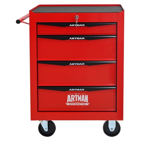Catalogue d’outils de mécanique — Armoire à outils avec 4 tiroirs coulissants, meuleuse d’affûtage 20 pouces, tiroirs à billes, rangement en acier robuste pour atelier – Rouge et noir