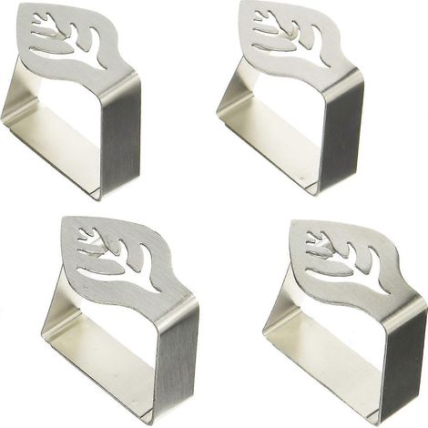 Pinces à lester en acier inoxydable pour nappes, fixation sécurisée auto-ajustable, design en forme de feuille, acier inoxydable, 6 x 5 cm, lot de 4, argent (1/4)