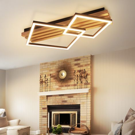 GBLY Plafoniera LED Legno 55cm Dimmerabile 36W Quadrata Geometrica Moderna Telecomando Soggiorno Camera Cucina Sala da pranzo Ufficio