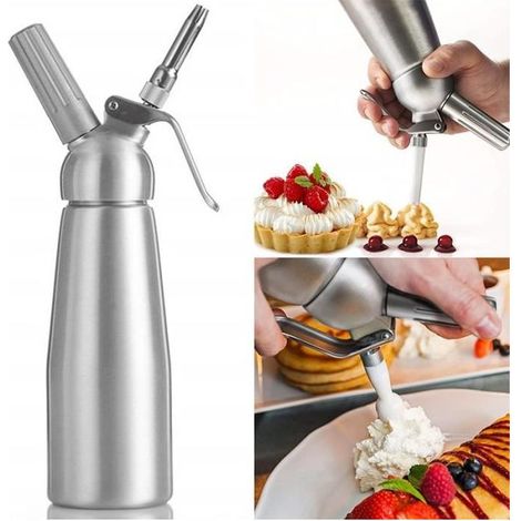 Siphon à crème professionnel - 0,5 L - 3 embouts en acier inoxydable - compatible aluminium (1/4)