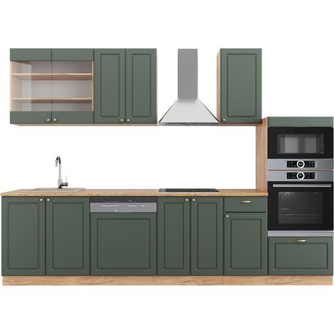 Mueble de cocina Fame-Line, Green-Gold Country/Gold Power Roble, 300 cm con armario alto, ET Roble, Vicco