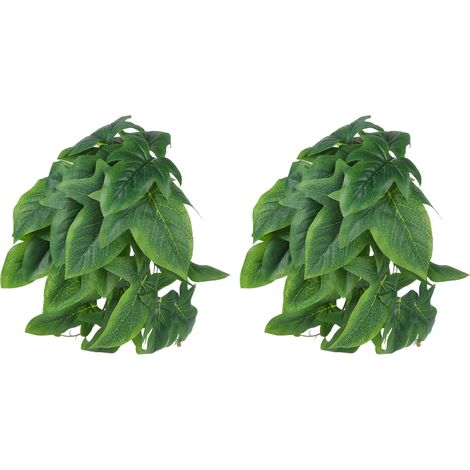 Set mit 2 künstlichen Wasserpflanzen, Imitationsranken, realistische Kunststoffblätter mit Saugnapf für Aquarien – Süßkartoffelblätter (1/5)