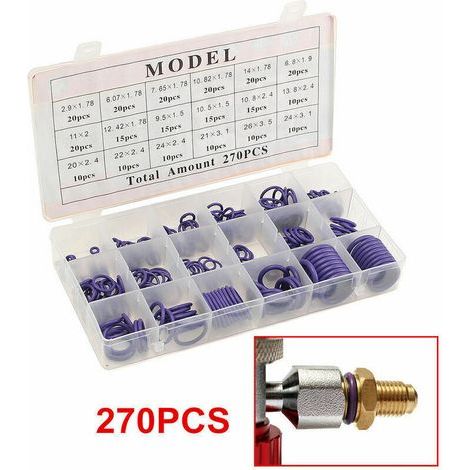Caoutchouc O-Ring 270Pcs R134A Voiture Climatisation Set D'Etancheite En Caoutchouc Joint Torique Rondelle Joints Avec Plactics Box Kit, Violet (1/4)