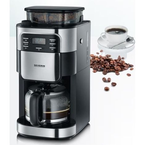 Severin – Cafetière filtre avec broyeur 1000W – 10 tasses – Verseuse graduée en verre – Arrêt automatique et départ programmable
