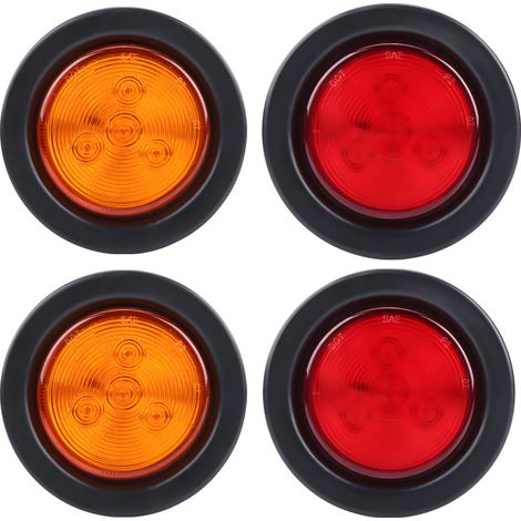 Set mit 4 runden 6,35 cm (2,5 Zoll) LED-Rückseitenmarkierungsleuchten für Anhänger, LKW und SUV, gelb/rot. (1/3)