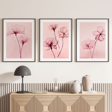 Lot de 3 Affiches / Posters Triptyque - Fleurs roses - 3 Affiches - 70x100 cm (Cadres non fournis) - Photo pleine page (1/5)