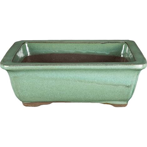 Vaso per bonsai rettangolare in gres smaltato verde 20,5x14x7 cm - 2848b