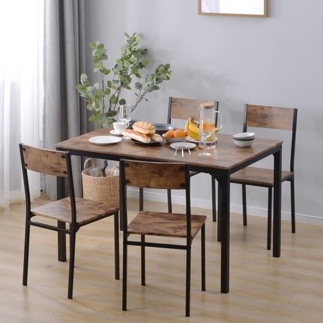 Groupe assis,salle à manger,table à manger avec 4 chaises,pour balcon,salle à manger et salon,marron vintage