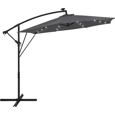 ML-Design Ampelschirm Ø300 cm mit LED Solar, Anthrazit, Alu Sonnenschirm mit Kurbel, Gartenschirm UV50+ Sonnenschutz & wasserabweisend, Marktschirm 360° drehbar, Terrassenschirm mit Abdeckung, Ständer