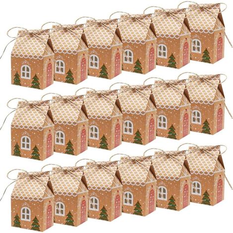 XEPHO 50 Pcs Boite Cadeaux Noel, Decoration Noel Boite Cadeau en Papier Kraft, Petite Boite Cadeau Noel pour Emballage Cadeau Bonbons, Chocolats, Biscuits, Dessert, Aliments (7 x 5 x 10,5 cm)